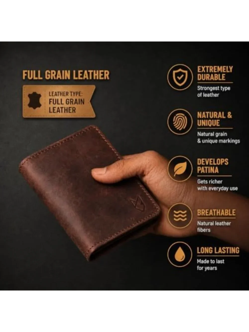 RFID Blocking Full Grain Leather Bifold Wallet for Men & Women, Compact Card